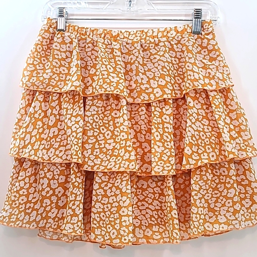 HYFVE Women's Orange/White Tiered Lined Pull On Skirt - Size Medium